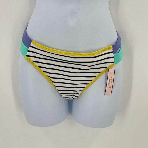 NWT VS Swim Hottie Set 32D M Push Up Bikini Black Stripe Neon Colorblock Itsy - Picture 12 of 14